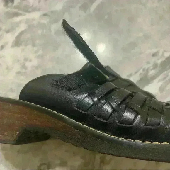 VTG PREDICTIONS Y2K LEATHER WOMENS MULES SHOES Sz 9 BLACK WEAVE CHUNKY EXCELLENT - Picture 7 of 10